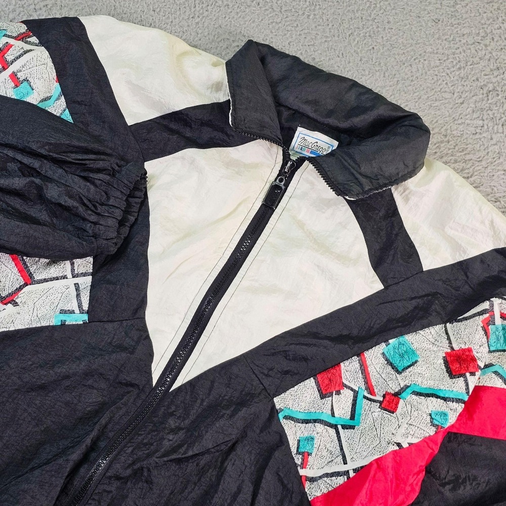 Vintage MacGregor Jacket Mens XL Black Geometric Colorblock Windbreaker 90s